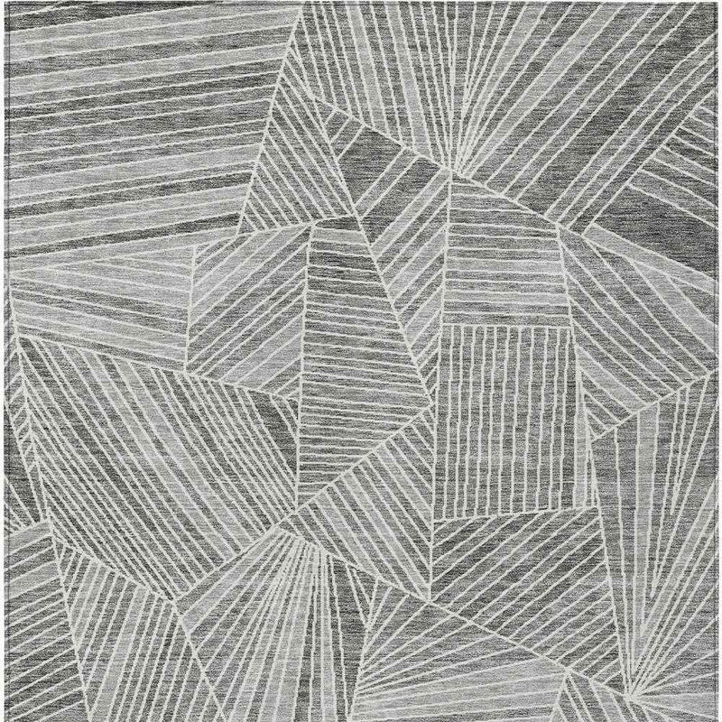10' X 14' Gray And Ivory Geometric Washable Indoor Outdoor Area Rug