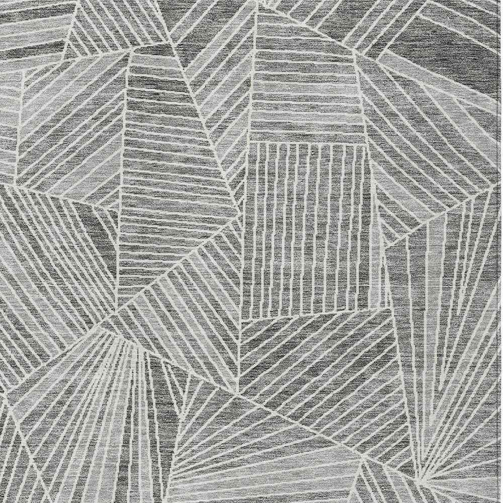 10' X 14' Gray And Ivory Geometric Washable Indoor Outdoor Area Rug