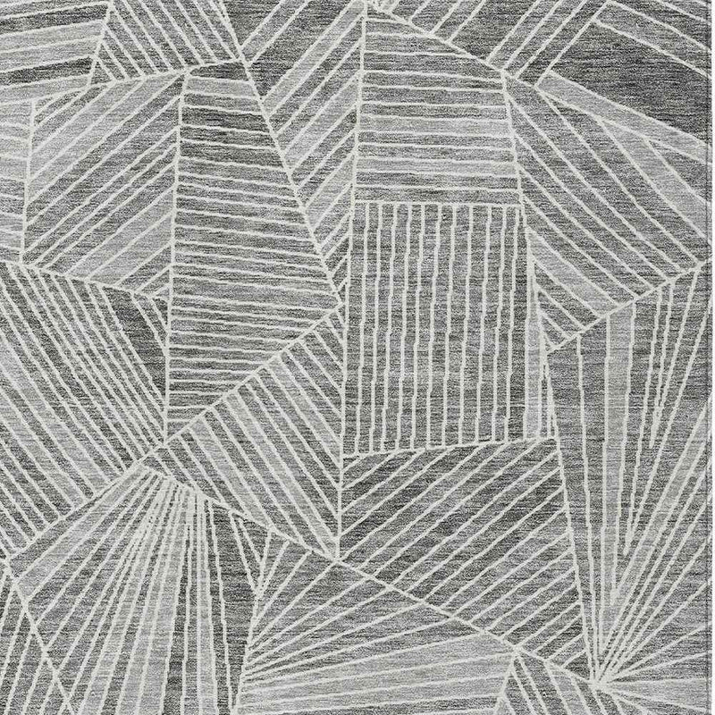 10' X 14' Gray And Ivory Geometric Washable Indoor Outdoor Area Rug