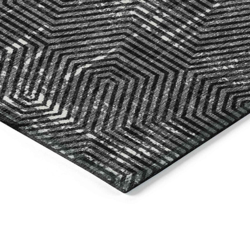 9' X 12' Black And Ivory Geometric Washable Indoor Outdoor Area Rug