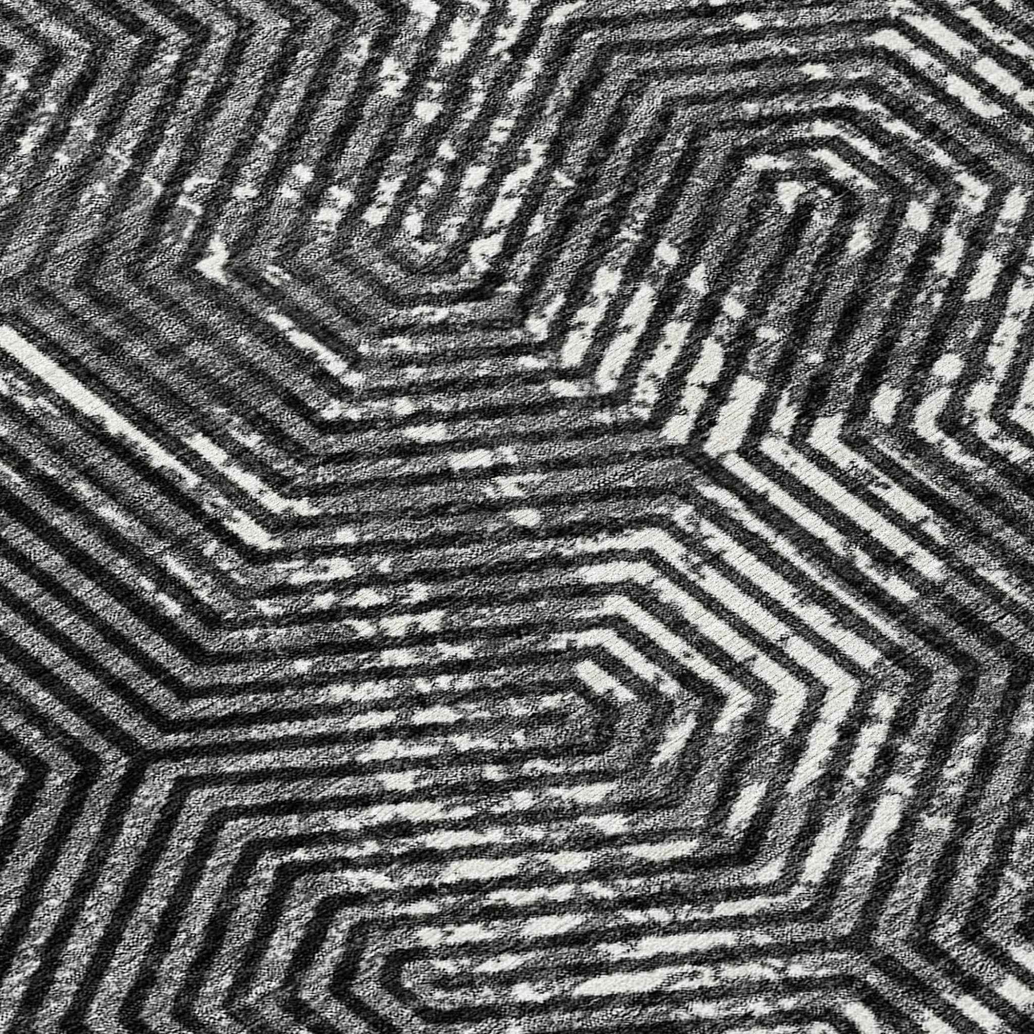 9' X 12' Black And Ivory Geometric Washable Indoor Outdoor Area Rug