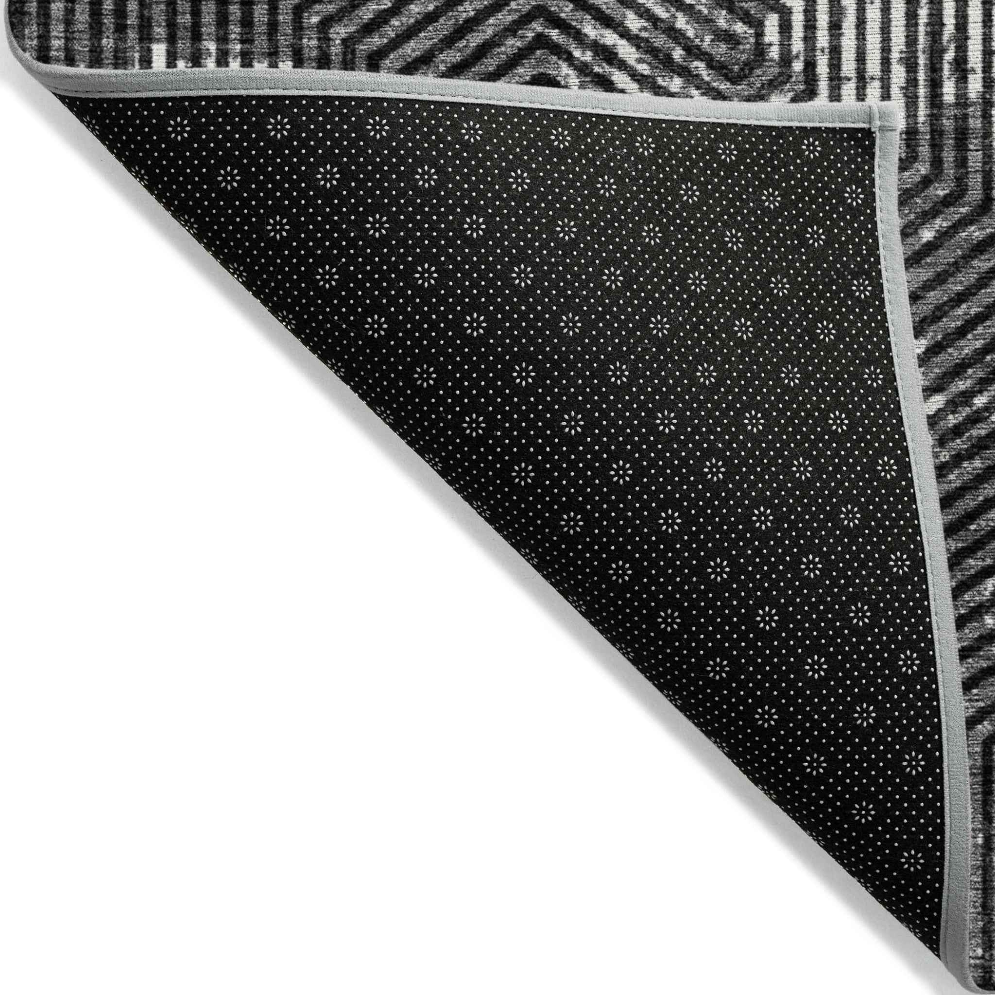 9' X 12' Black And Ivory Geometric Washable Indoor Outdoor Area Rug