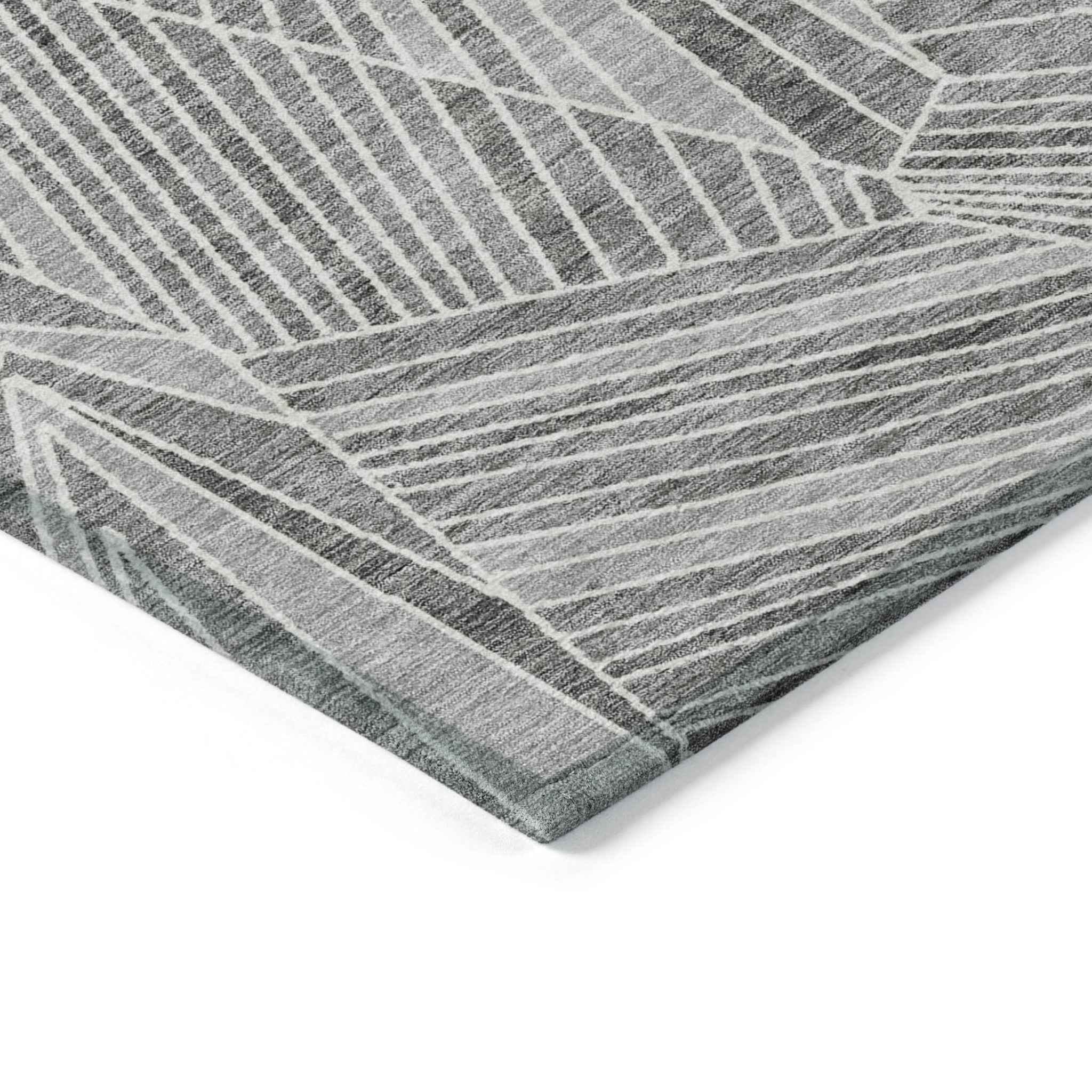10' X 14' Gray And Ivory Geometric Washable Indoor Outdoor Area Rug