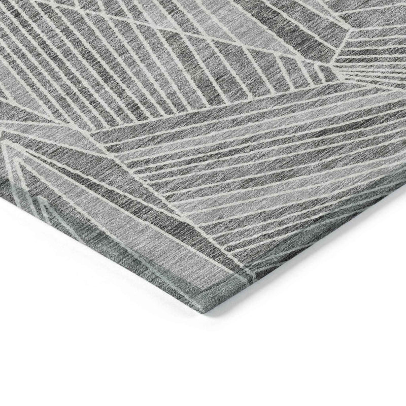 10' X 14' Gray And Ivory Geometric Washable Indoor Outdoor Area Rug