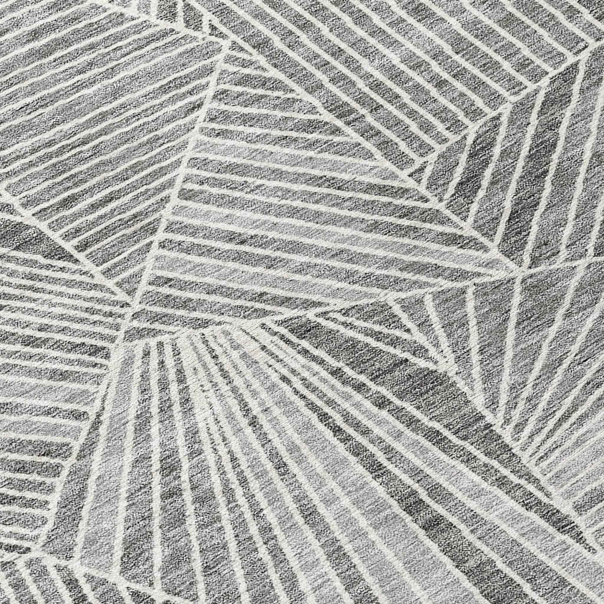 10' X 14' Gray And Ivory Geometric Washable Indoor Outdoor Area Rug