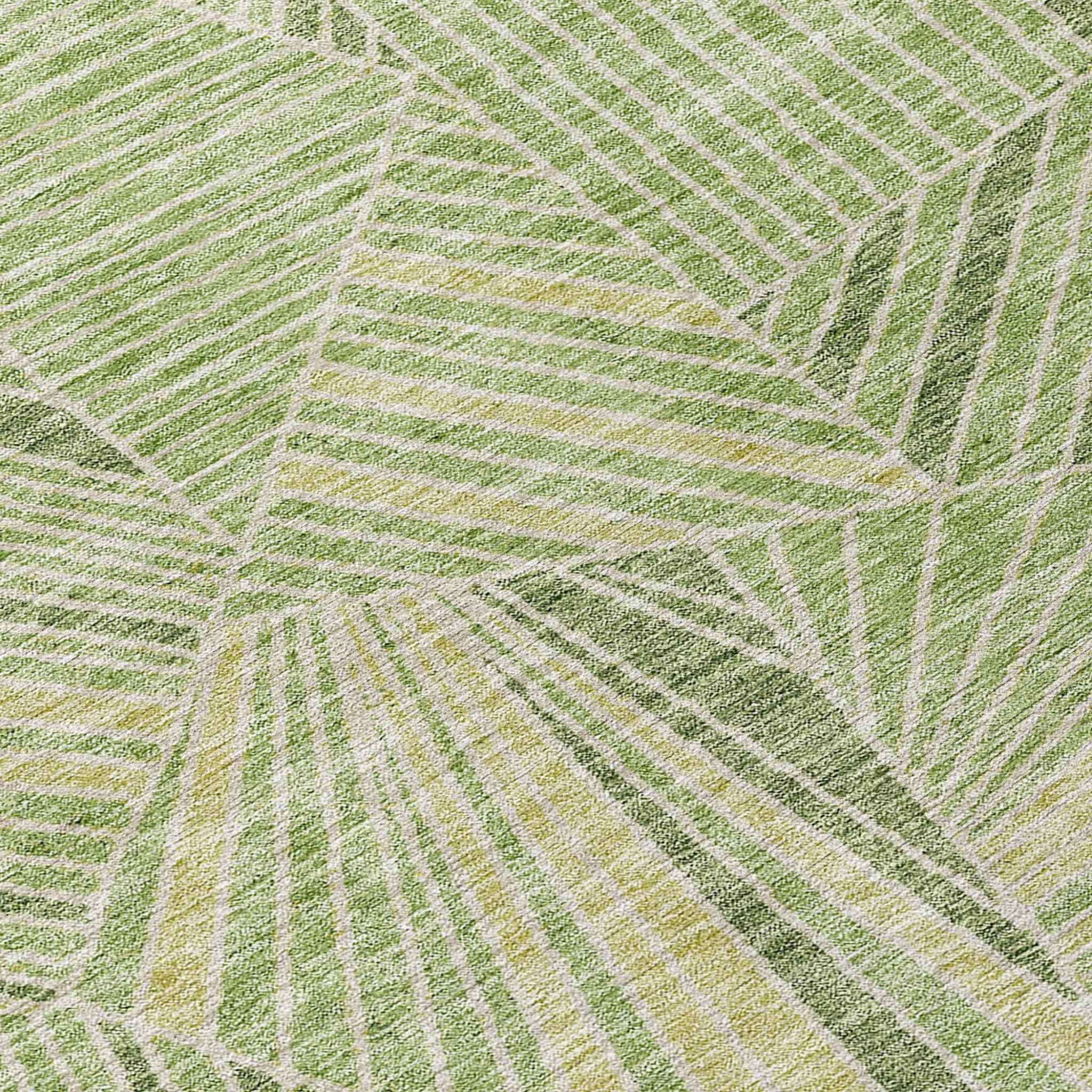 9' X 12' Green And Olive Green Geometric Washable Indoor Outdoor Area Rug