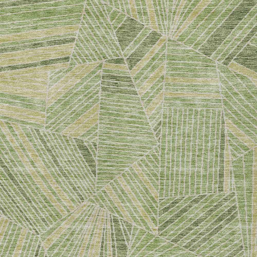 9' X 12' Green And Olive Green Geometric Washable Indoor Outdoor Area Rug
