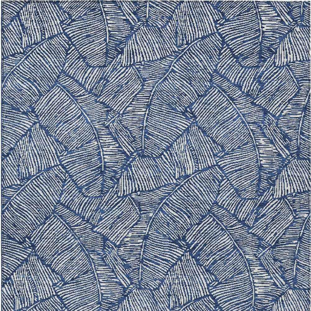 3' X 5' Navy Blue And Ivory Floral Washable Indoor Outdoor Area Rug