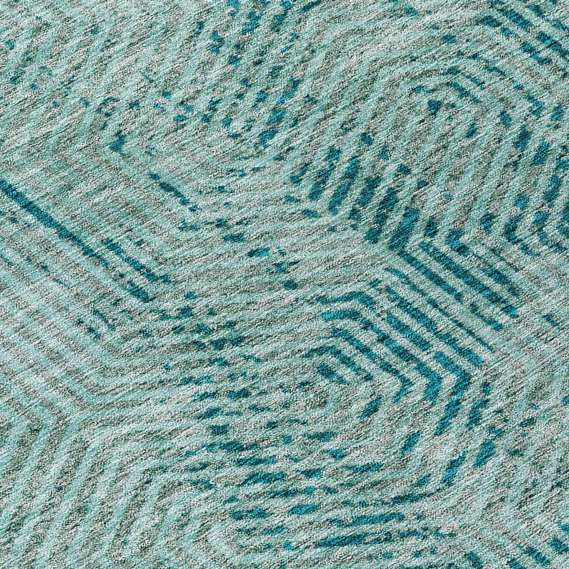 8' Teal Blue And Gray Round Geometric Washable Indoor Outdoor Area Rug