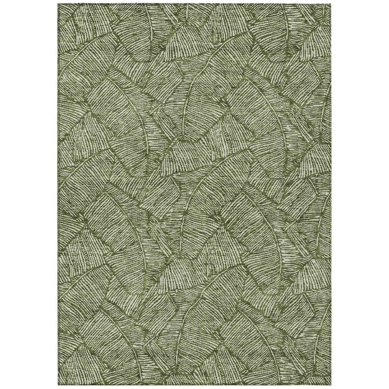 5' X 8' Olive Green And Light Green Floral Washable Indoor Outdoor Area Rug