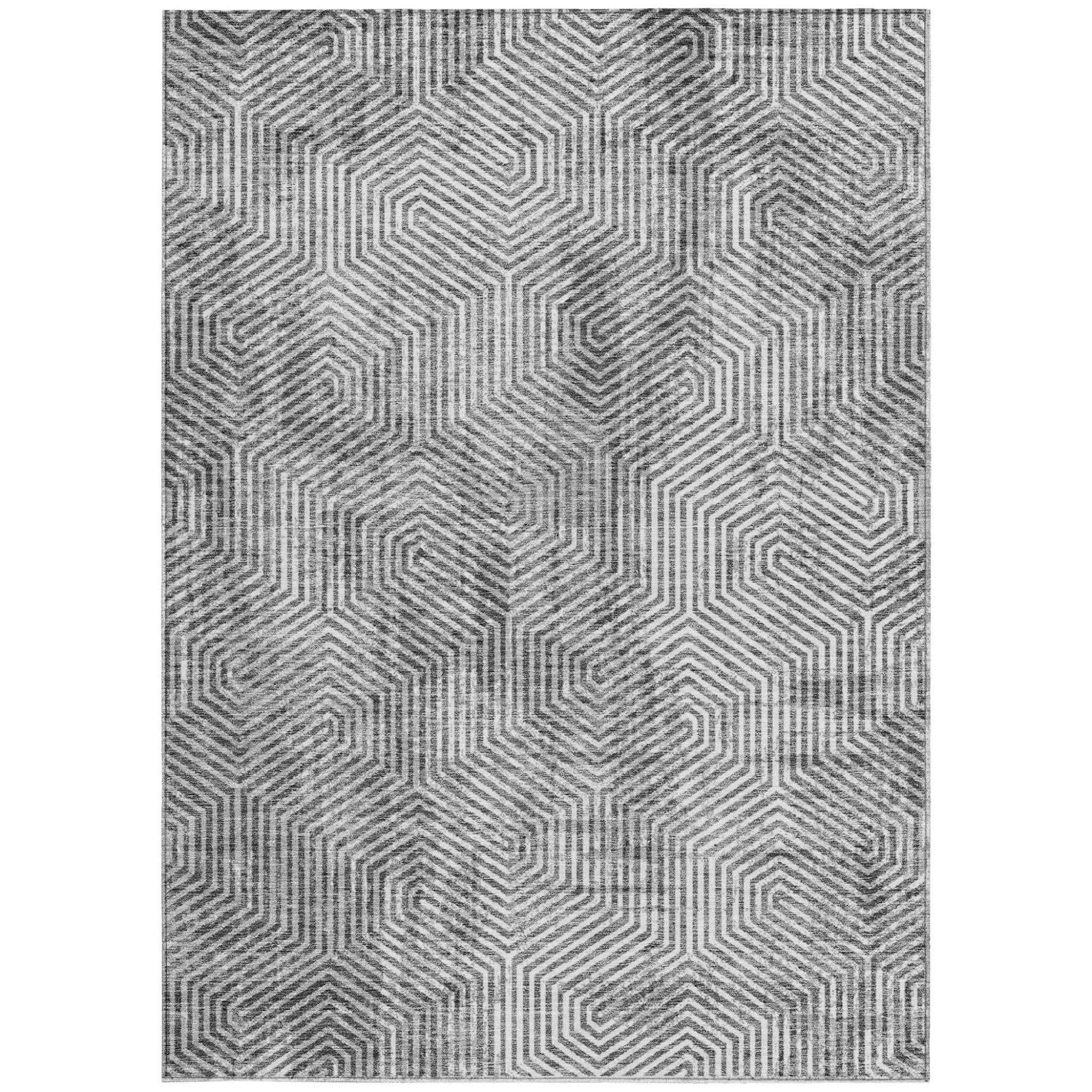5' X 8' Silver And Gray Geometric Washable Indoor Outdoor Area Rug