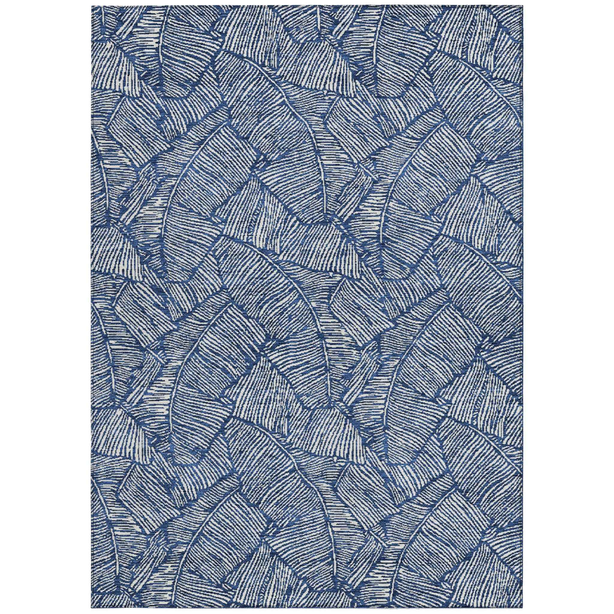 8' X 10' Navy Blue And Ivory Floral Washable Indoor Outdoor Area Rug