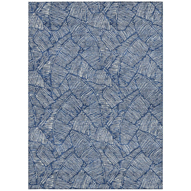 8' X 10' Navy Blue And Ivory Floral Washable Indoor Outdoor Area Rug