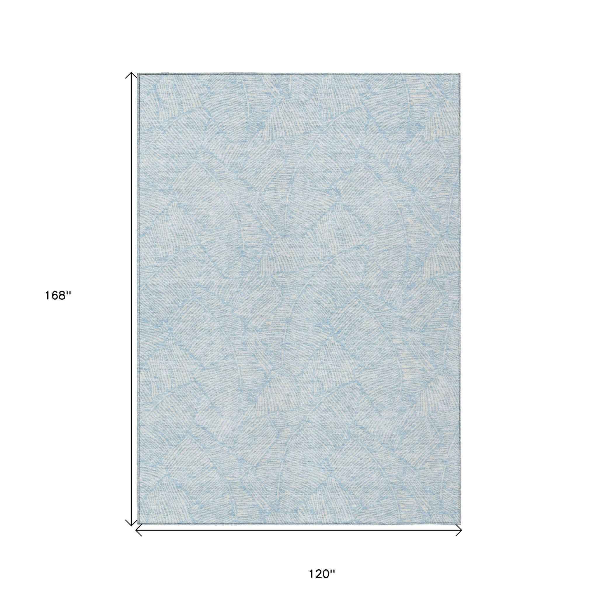 10' X 14' Sky Blue And Ivory Floral Washable Indoor Outdoor Area Rug