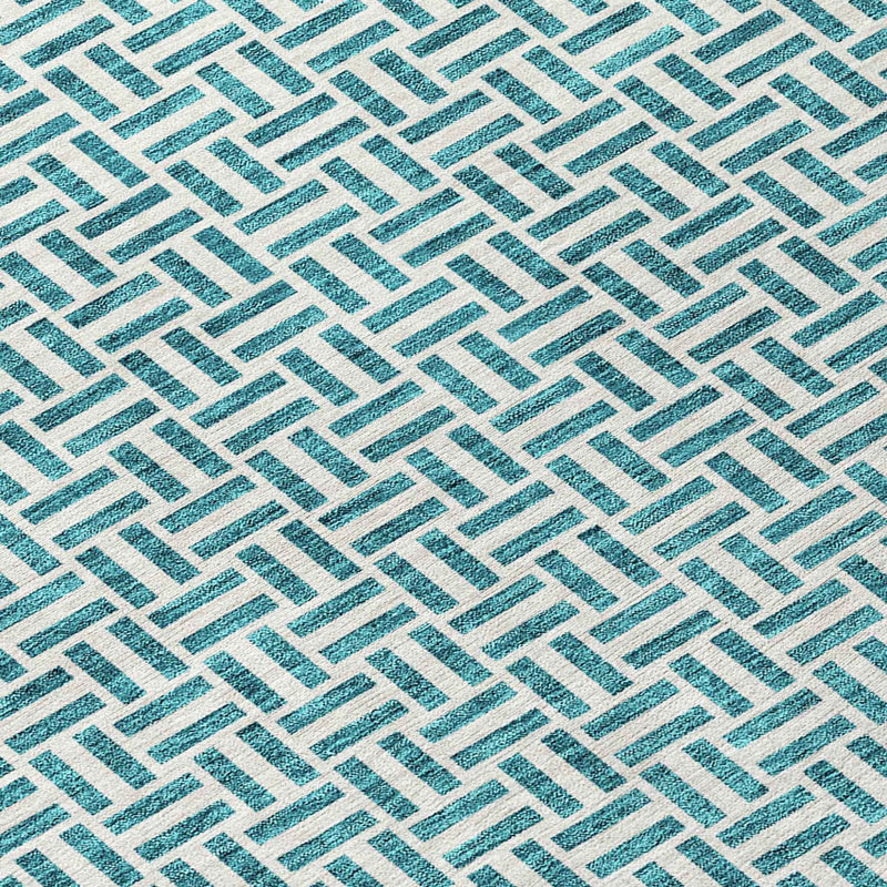8' Teal Blue And Silver Round Geometric Washable Indoor Outdoor Area Rug