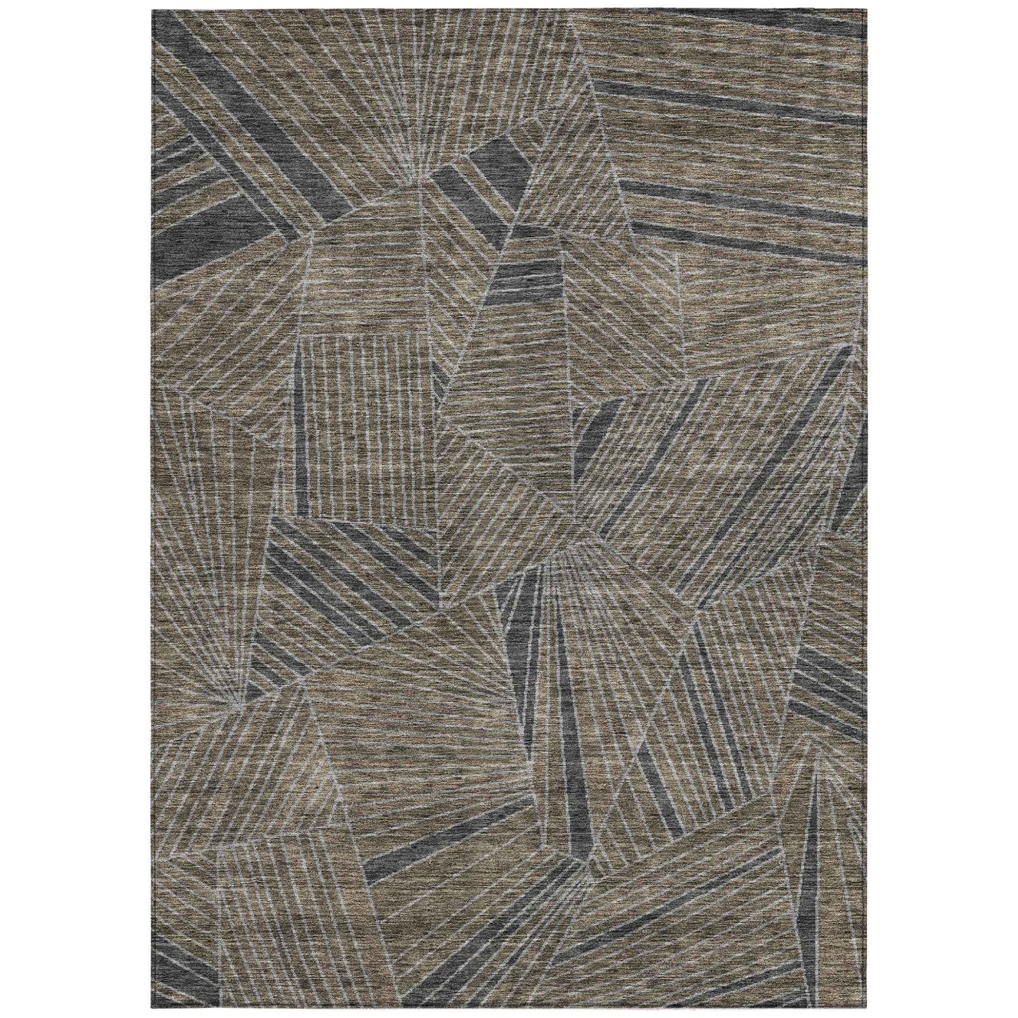 3' X 5' Brown Black And Gray Geometric Washable Indoor Outdoor Area Rug