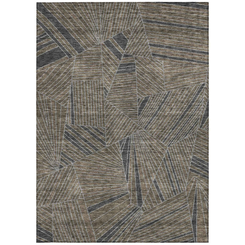 3' X 5' Brown Black And Gray Geometric Washable Indoor Outdoor Area Rug