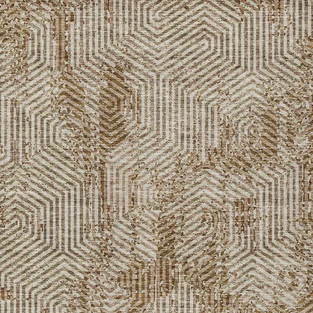 8' X 10' Brown And Beige Geometric Washable Indoor Outdoor Area Rug