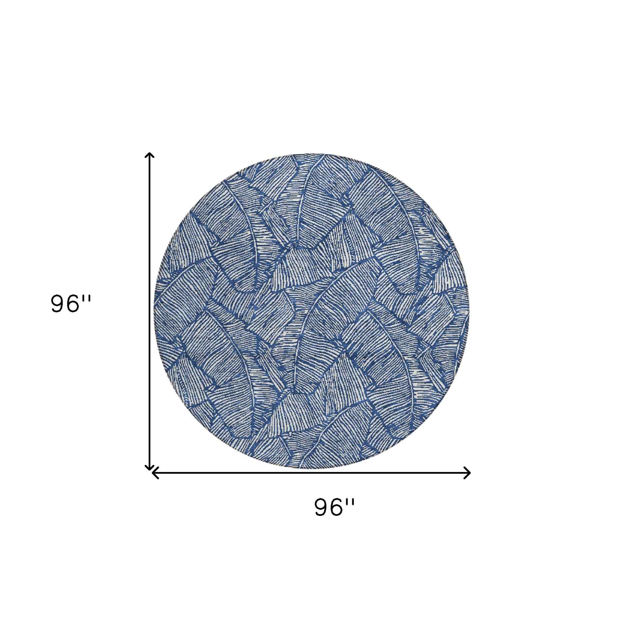 8' Navy Blue And Ivory Round Floral Washable Indoor Outdoor Area Rug