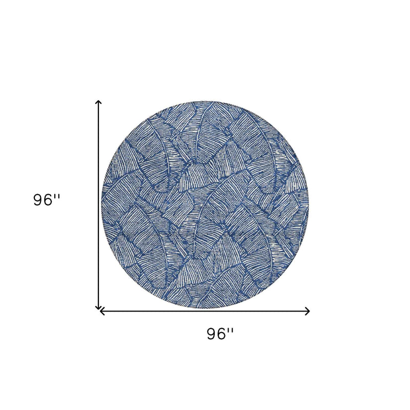 8' Navy Blue And Ivory Round Floral Washable Indoor Outdoor Area Rug