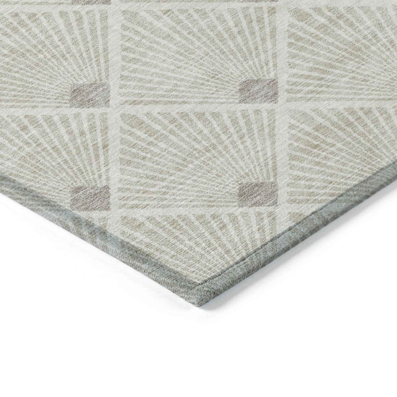 10' X 14' Beige And Ivory Geometric Washable Indoor Outdoor Area Rug