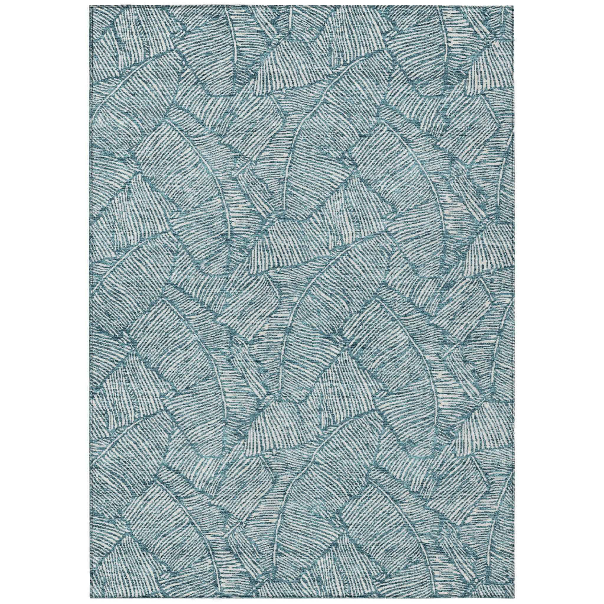 5' X 8' Teal Blue And Ivory Floral Washable Indoor Outdoor Area Rug
