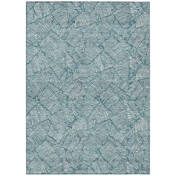 5' X 8' Teal Blue And Ivory Floral Washable Indoor Outdoor Area Rug