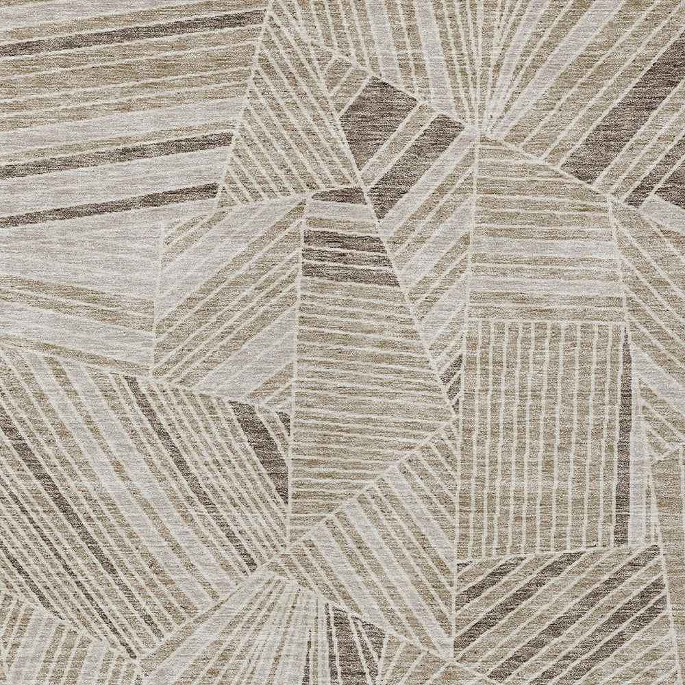 10' X 14' Beige Brown And Ivory Geometric Washable Indoor Outdoor Area Rug