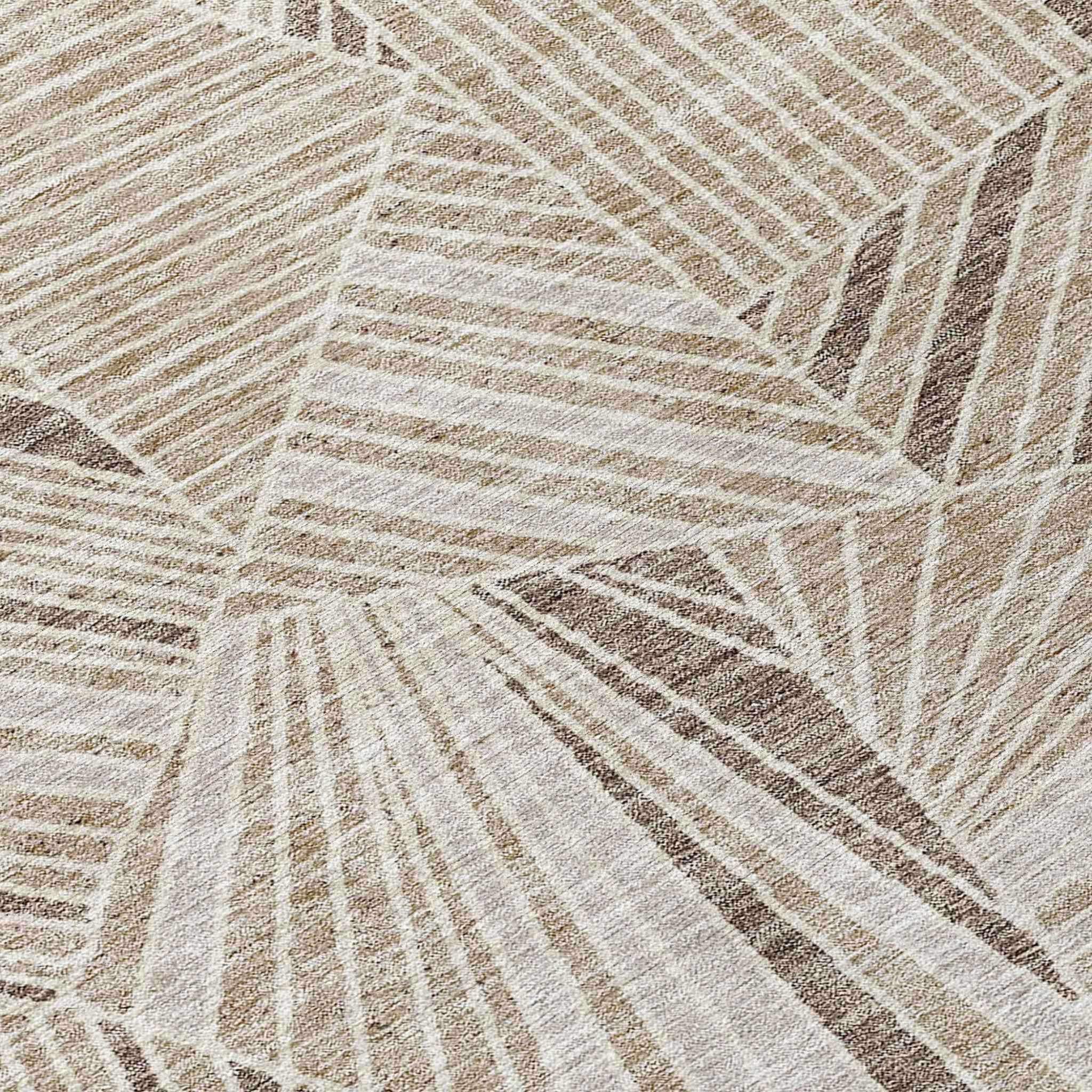 10' X 14' Beige Brown And Ivory Geometric Washable Indoor Outdoor Area Rug