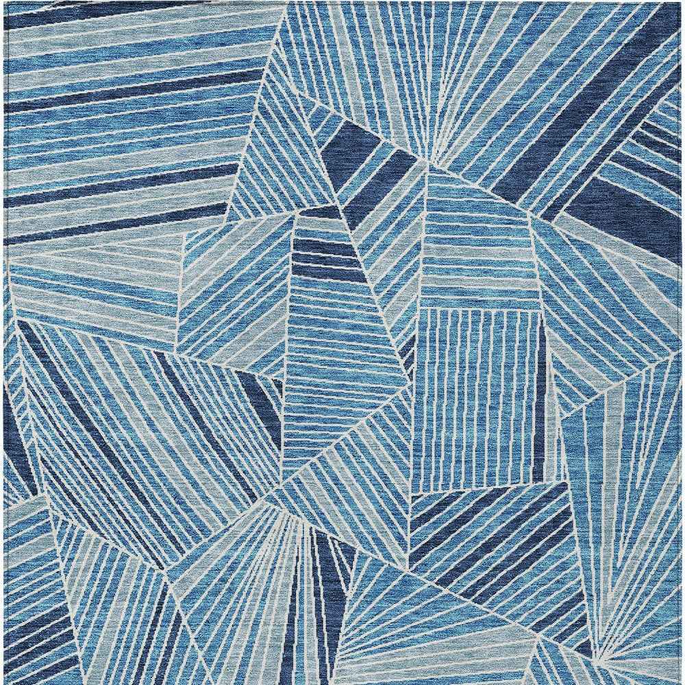 3' X 5' Blue And Teal Blue Geometric Washable Indoor Outdoor Area Rug