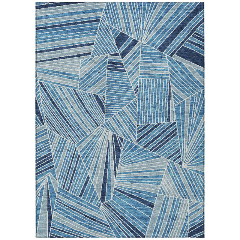 3' X 5' Blue And Teal Blue Geometric Washable Indoor Outdoor Area Rug
