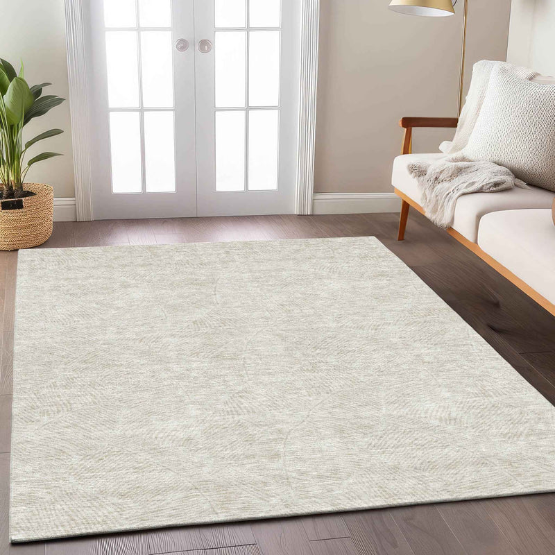 3' X 5' Ivory And Beige Floral Washable Indoor Outdoor Area Rug