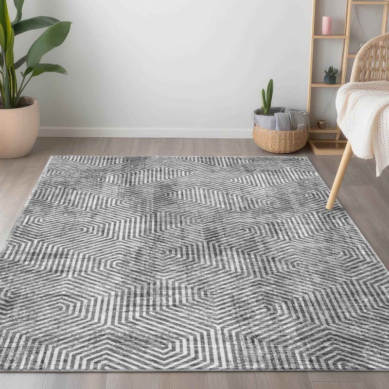 10' X 14' Silver And Gray Geometric Washable Indoor Outdoor Area Rug