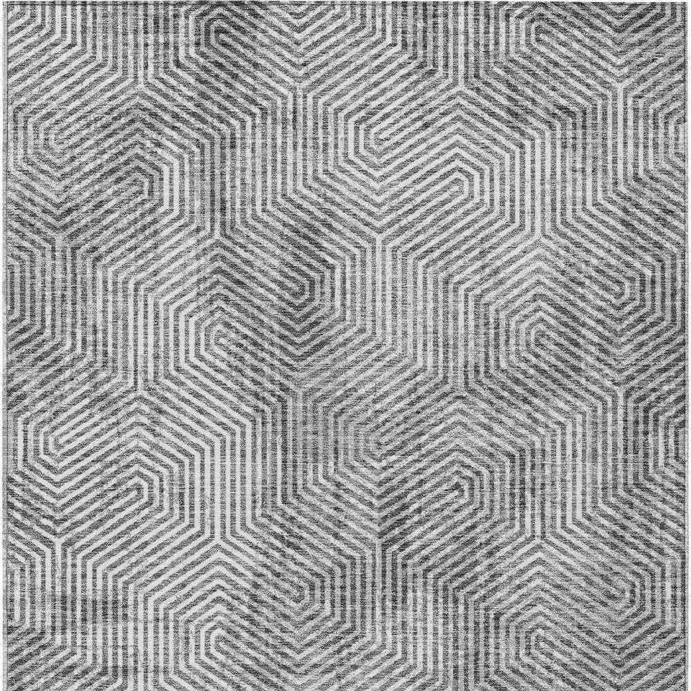 10' X 14' Silver And Gray Geometric Washable Indoor Outdoor Area Rug