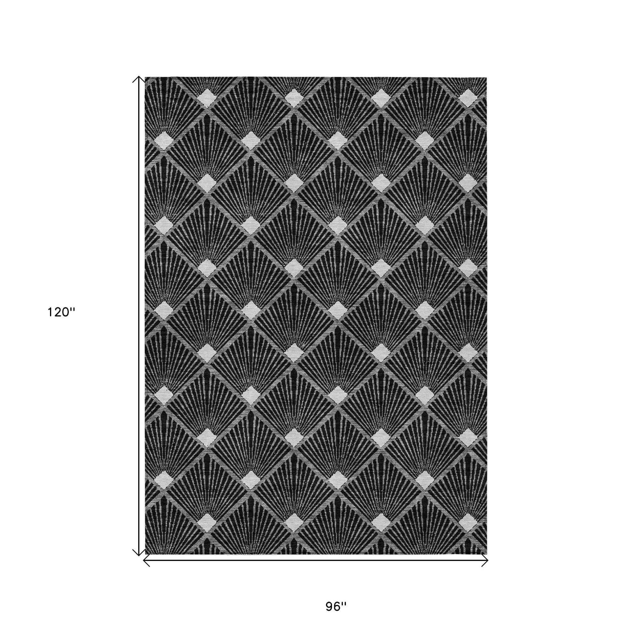 8' X 10' Black Gray And Ivory Geometric Washable Indoor Outdoor Area Rug