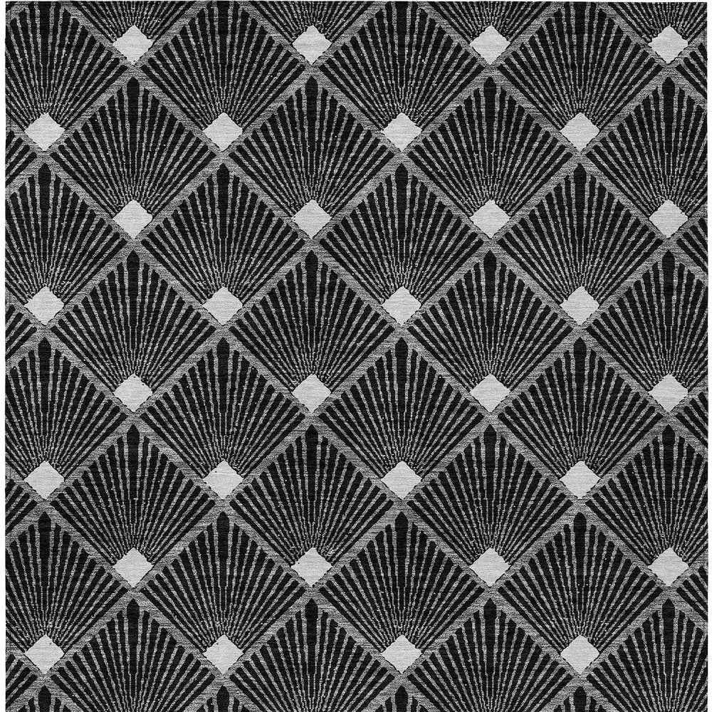 8' X 10' Black Gray And Ivory Geometric Washable Indoor Outdoor Area Rug