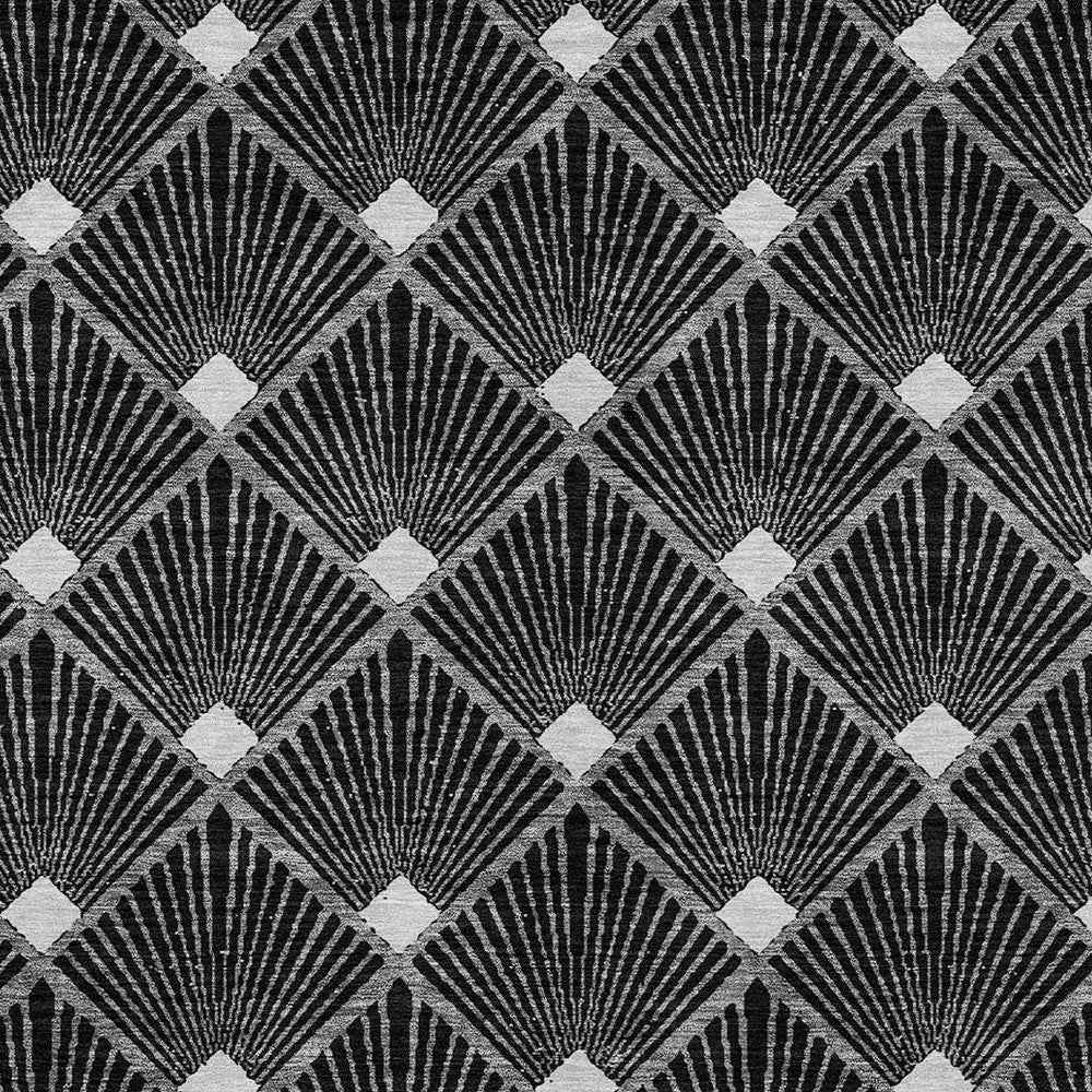 8' X 10' Black Gray And Ivory Geometric Washable Indoor Outdoor Area Rug