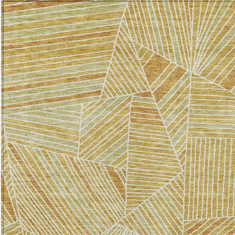 3' X 5' Gold Copper And Brown Geometric Washable Indoor Outdoor Area Rug