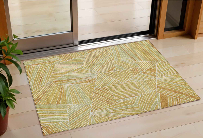 3' X 5' Gold Copper And Brown Geometric Washable Indoor Outdoor Area Rug