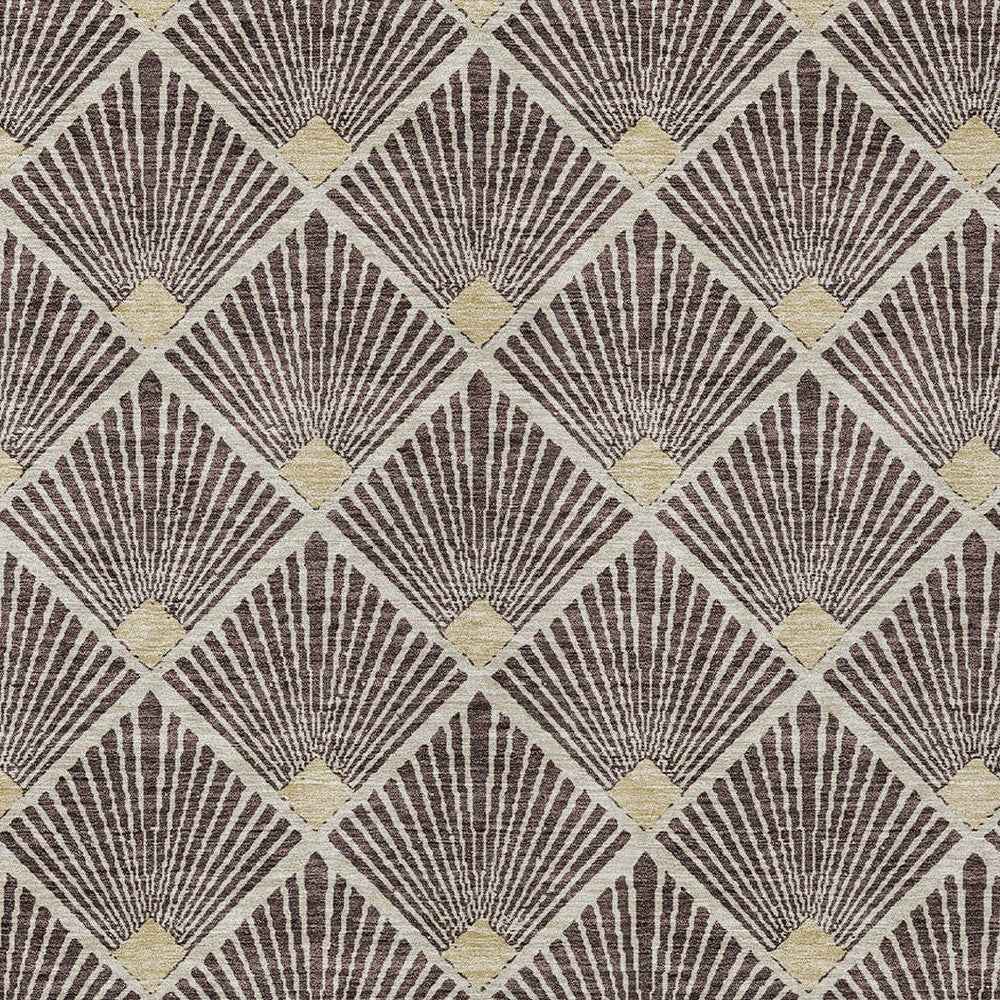 9' X 12' Brown And Beige Geometric Washable Indoor Outdoor Area Rug