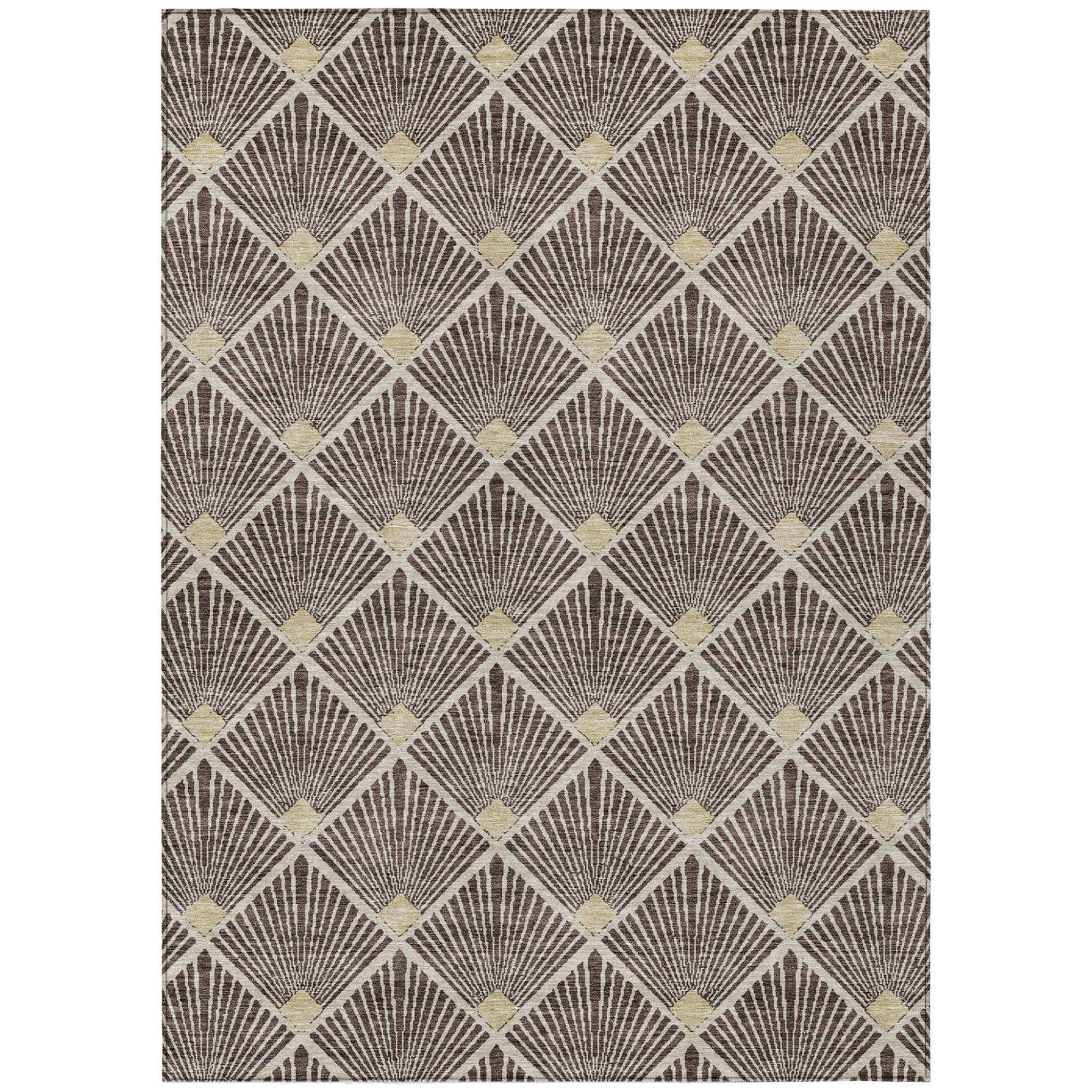 9' X 12' Brown And Beige Geometric Washable Indoor Outdoor Area Rug