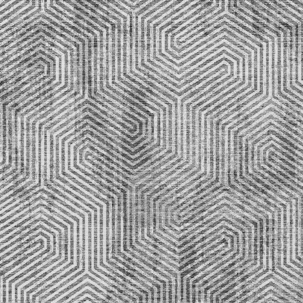 3' X 5' Silver And Gray Geometric Washable Indoor Outdoor Area Rug