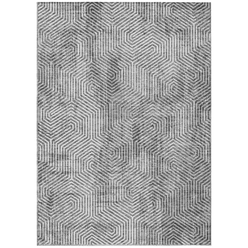 3' X 5' Silver And Gray Geometric Washable Indoor Outdoor Area Rug