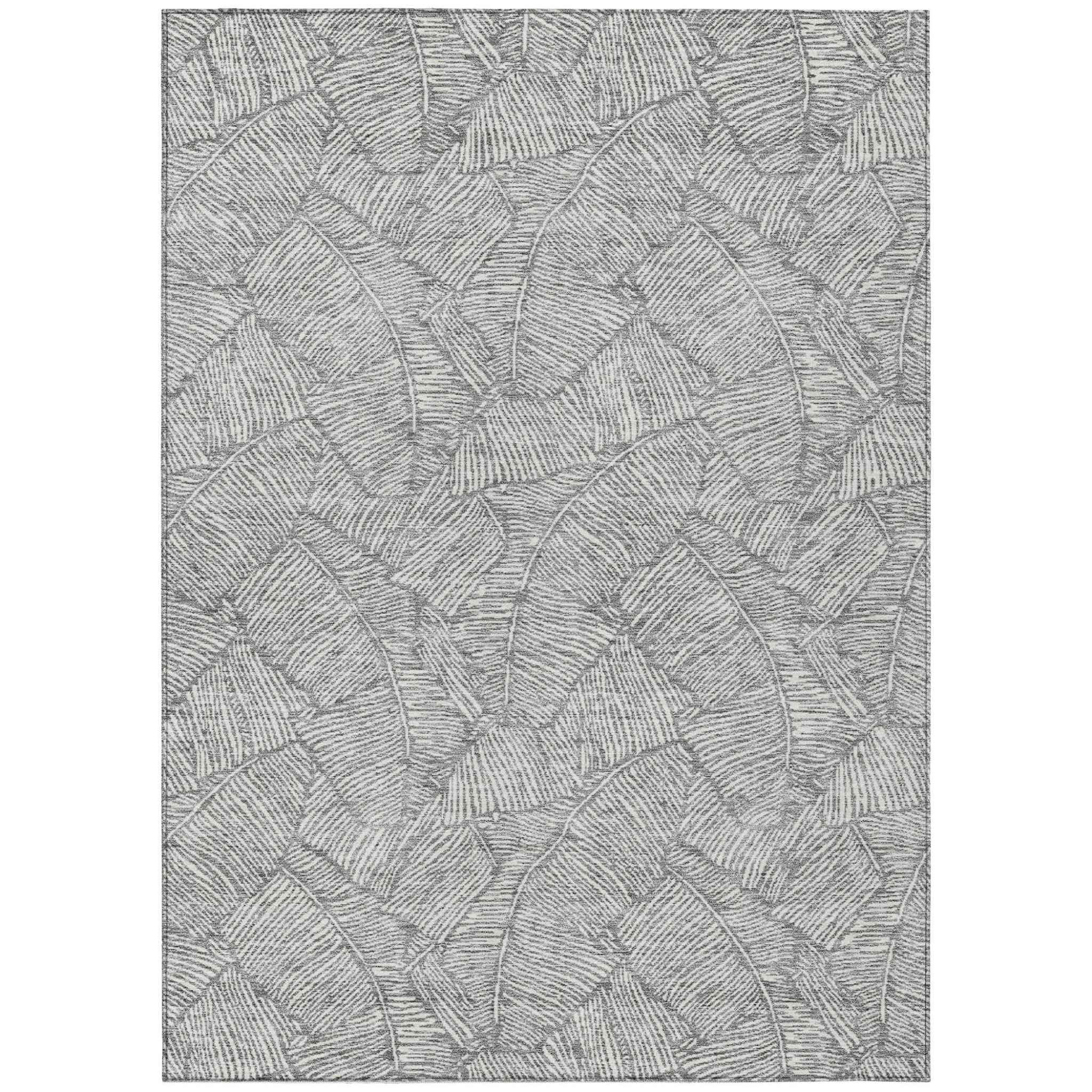 10' X 14' Gray And Ivory Floral Washable Indoor Outdoor Area Rug