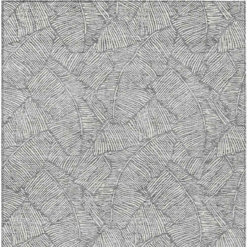 10' X 14' Gray And Ivory Floral Washable Indoor Outdoor Area Rug