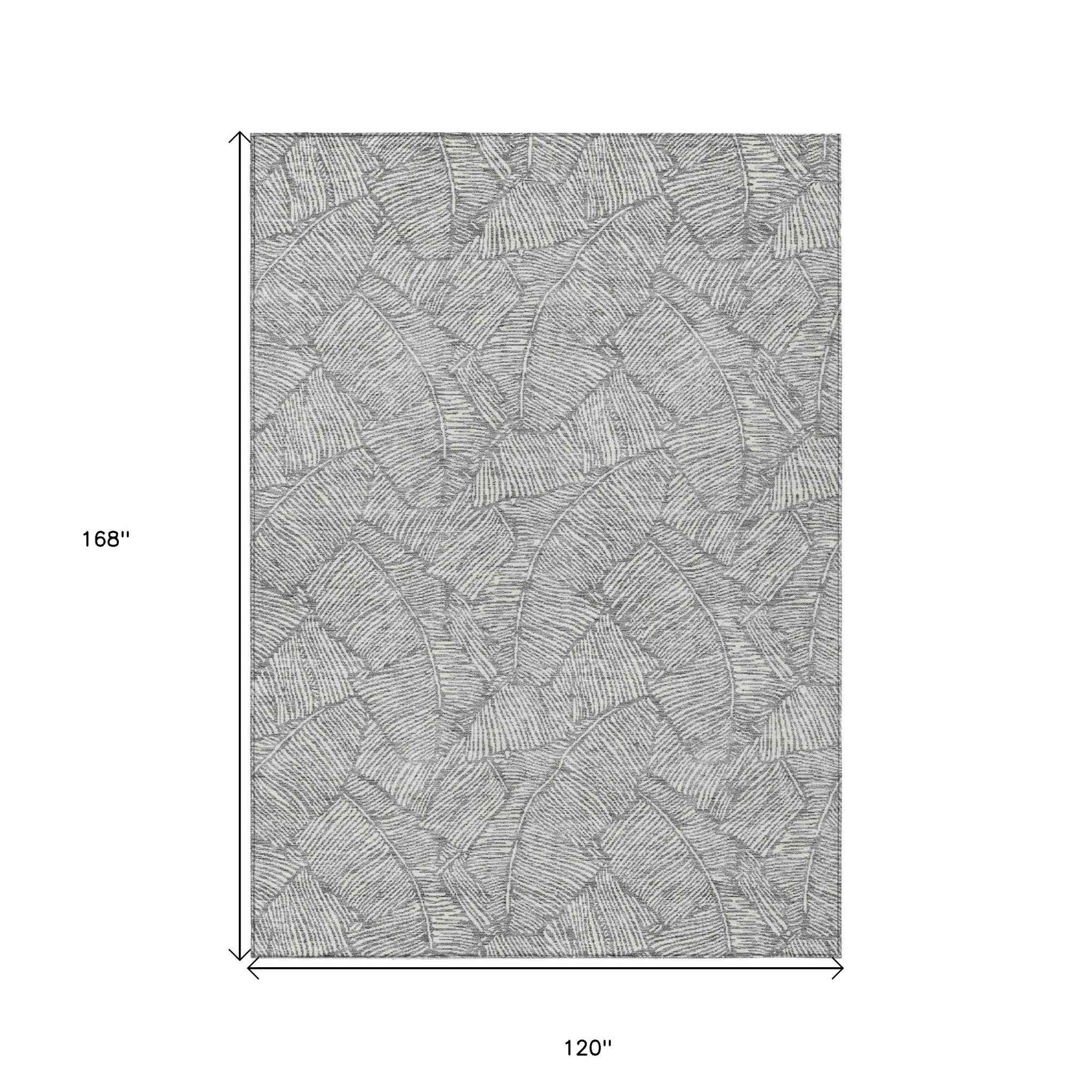 10' X 14' Gray And Ivory Floral Washable Indoor Outdoor Area Rug