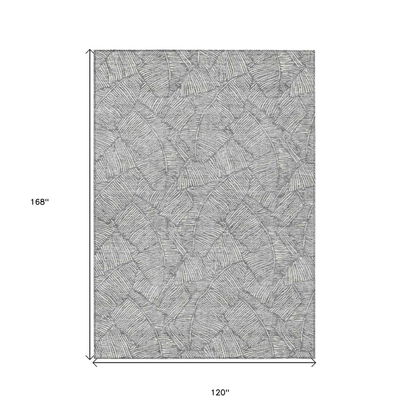 10' X 14' Gray And Ivory Floral Washable Indoor Outdoor Area Rug