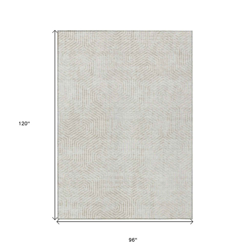 8' X 10' Ivory And Gray Geometric Washable Indoor Outdoor Area Rug
