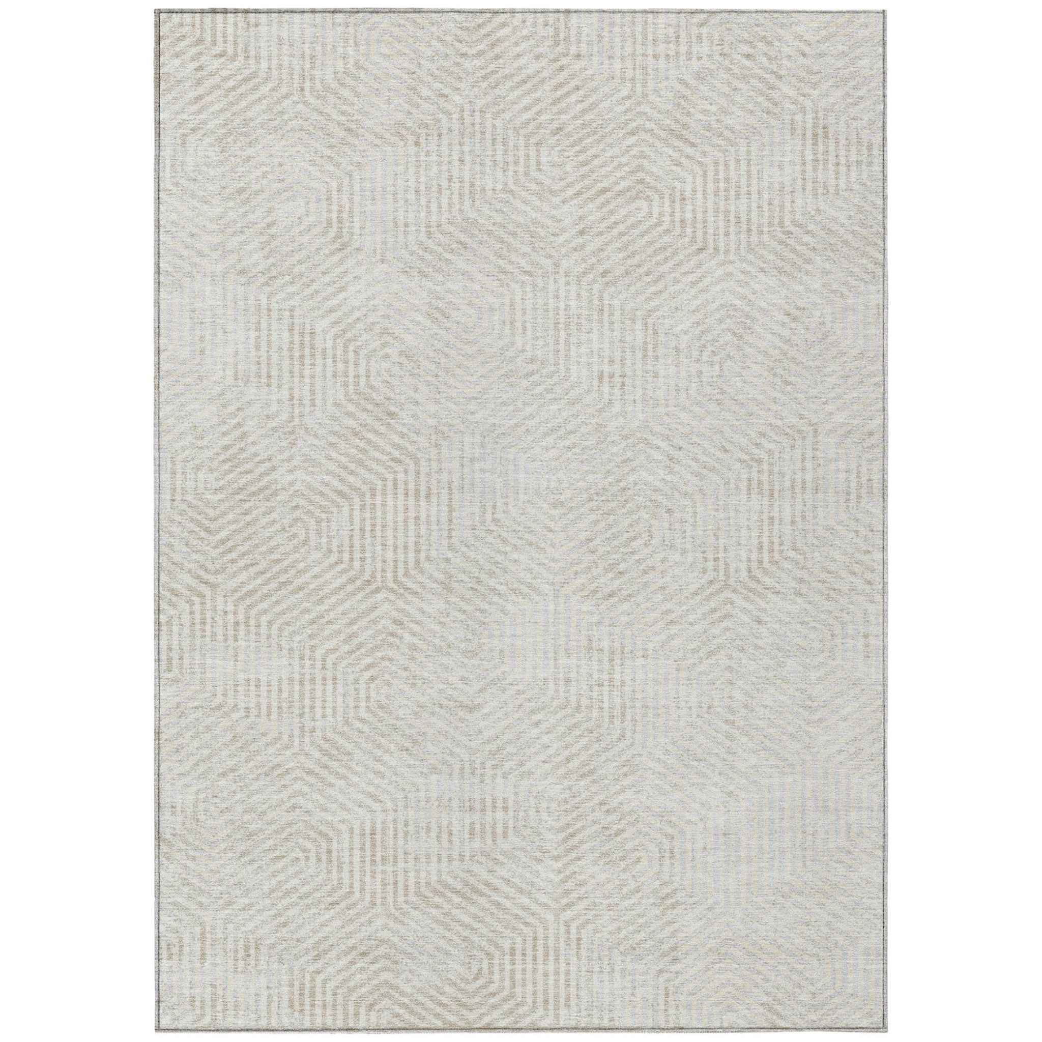 8' X 10' Ivory And Gray Geometric Washable Indoor Outdoor Area Rug