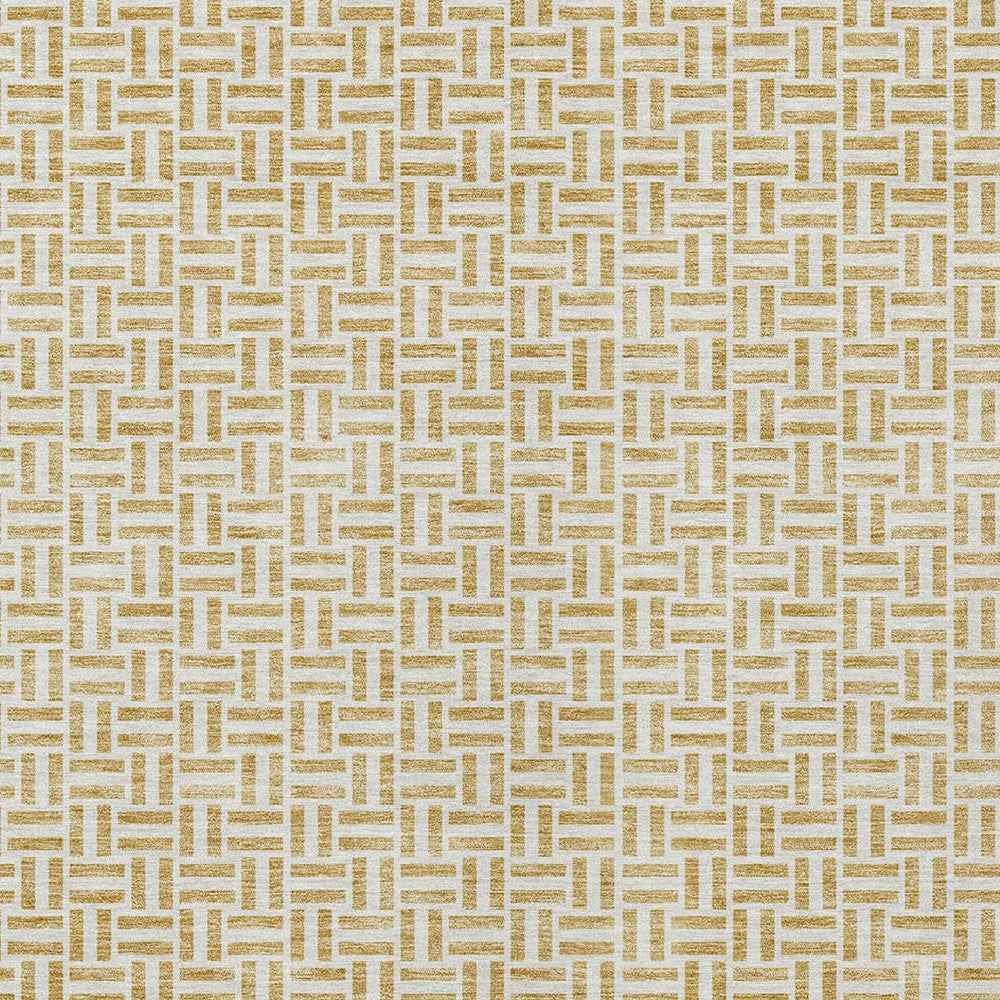 5' X 8' Gold And Ivory Geometric Washable Indoor Outdoor Area Rug